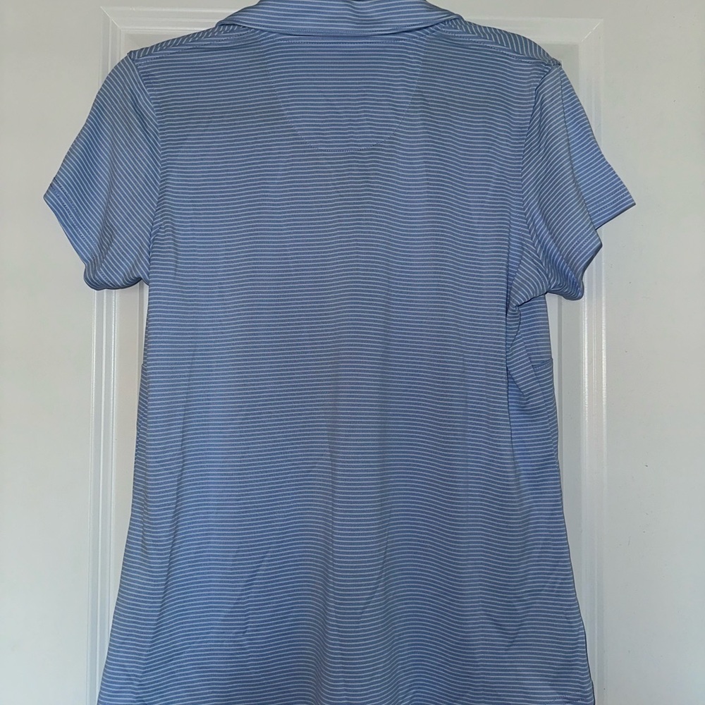 Pebble Beach Women's Light Blue Pinstripe Blouse - Picture 2 of 3